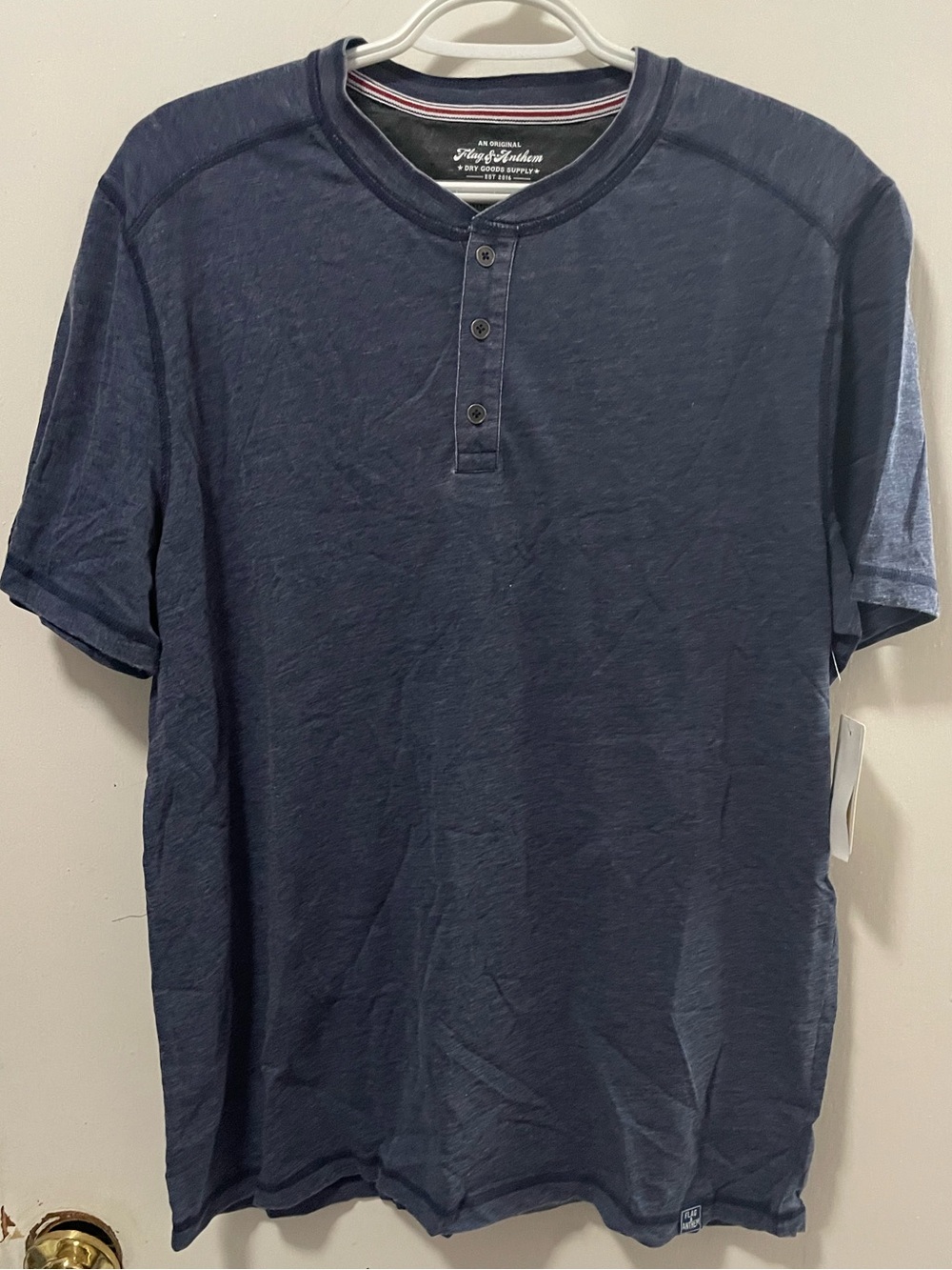 Flag & Anthem Men's Casual Navy Henley Shirt Short Sleeve Top Tee Size Medium M